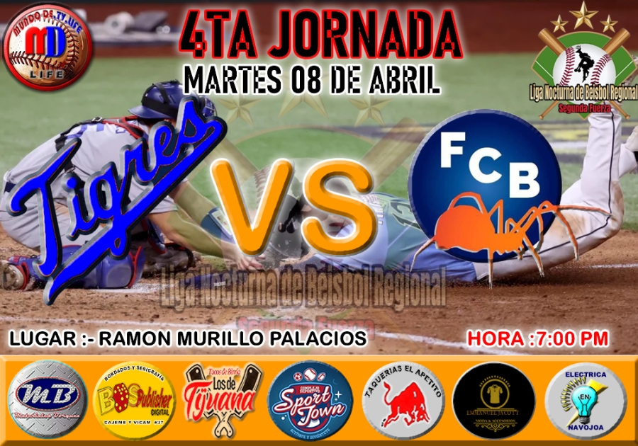 CUARTA JORNADA HOY MARTES EN LA Liga Nocturna de Beisbol Regional Segunda Fuerza
